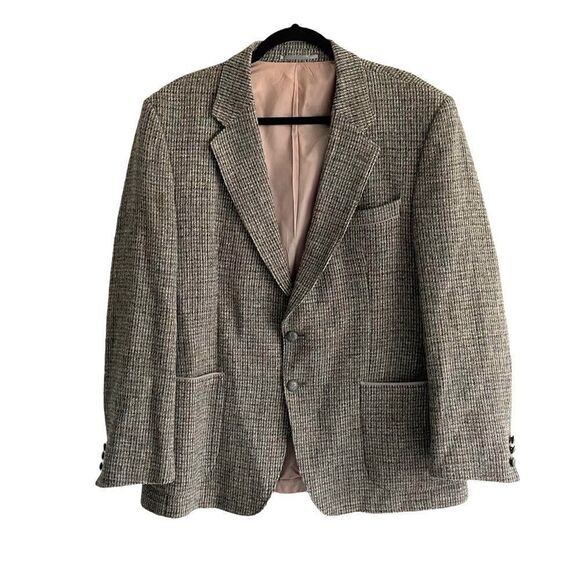 HARRIS TWEED Vintage Hand Woven Wool Blazer Grey Blue 44R - Picture 1 of 9